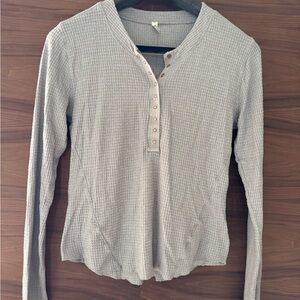 Free People Gray Waffle Knit Button Down Top